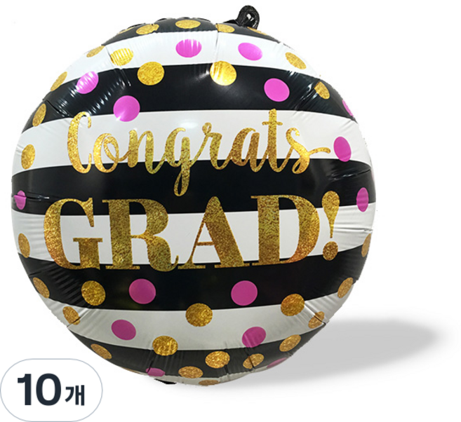 와우파티코리아 졸업 블랙 스트라이프 라운드 풍선, 혼합색상, 10개