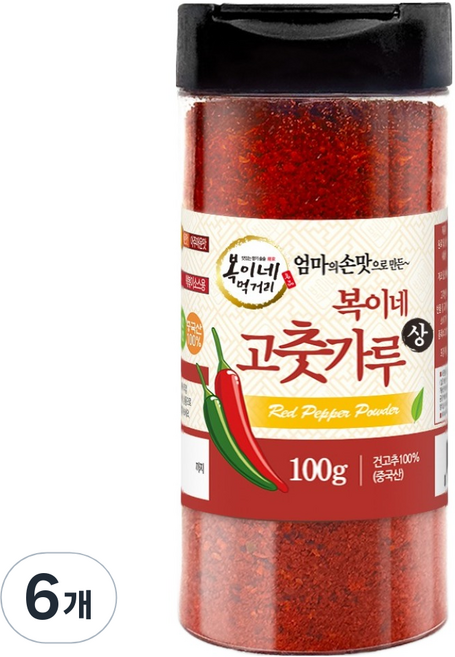 복이네먹거리 중국산 고춧가루 보통맛 김치용 상 용기형, 100g, 6개