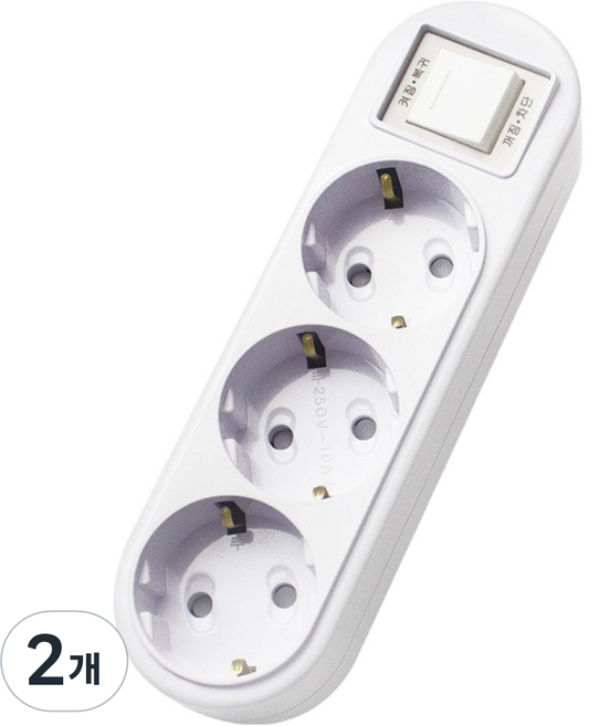 EcoPowerTap 韓國製造 無線 一字型 過載保護 3孔延長線, 白色, 2個, 180mm