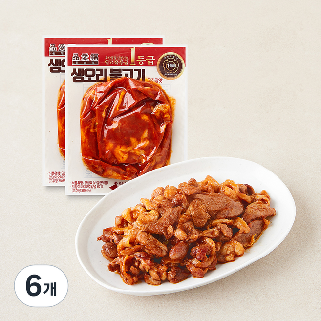 품애복 1등급 생오리 불고기 고추장맛, 200g, 6개