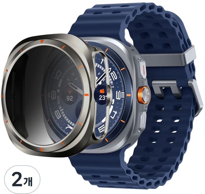 SPACE SHIELD Galaxy Watch 相容 Armor Flex 防窺 PC 鋼化玻璃一體式保護殼, 2個, 鈦金屬