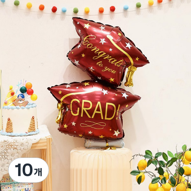 와우파티코리아 졸업 축하 이중 학사모 풍선, 10개, 레드