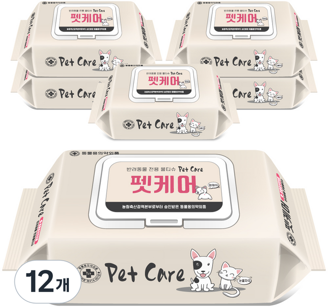 펫케어 반려동물 안심 물티슈, 60개입, 12개