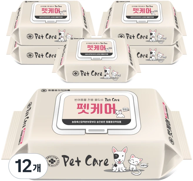 펫케어 반려동물 안심 물티슈, 60개입, 12개 - 쿠팡