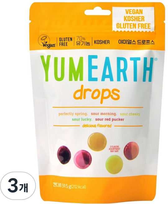 YUMEARTH Drops 袋裝糖果, 59.5g, 3個