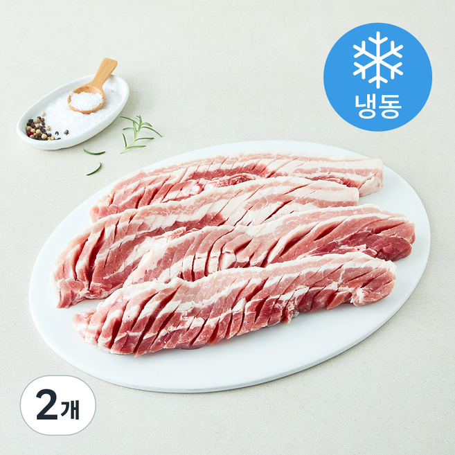 칼집 넣은 두툼한 암퇘지 삼겹살 (냉동), 2개, 1kg