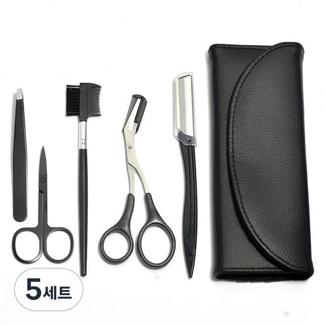 쭈니즈 눈썹칼 샵 눈썹가위 남자 눈썹숱정리 미용실 눈썹면도기 칼 눈썹관리눈썹정리, 5세트, 블랙
