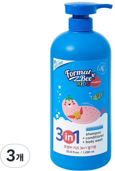 포멀비키즈 3in1 클렌저 딸기향, 1L, 3개