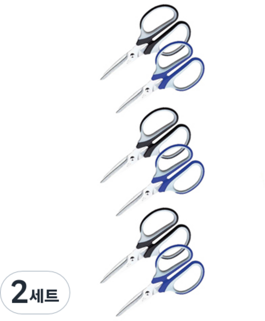 델리 사무용 가위 E6001 190mm 2종 x 3p 세트, 블랙, 블루, 2세트