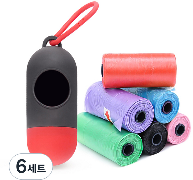 펫투비 반려동물 배변 봉투 케이스 + 리필백 세트, 레드그레이 + 랜덤 발송, 90개입, 6세트