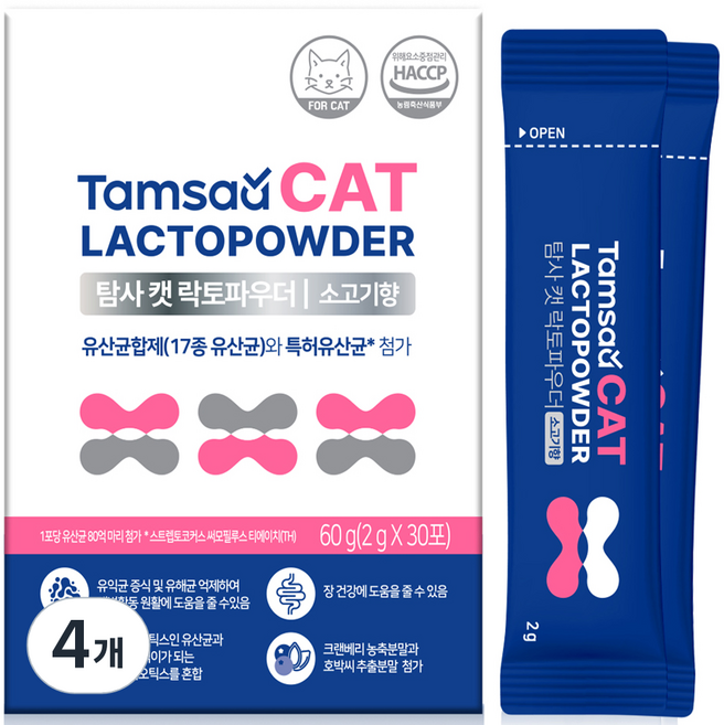탐사 고양이 유산균 락토파우더 2g x 30p, 30회분, 신장/요로관리/유산균, 4개