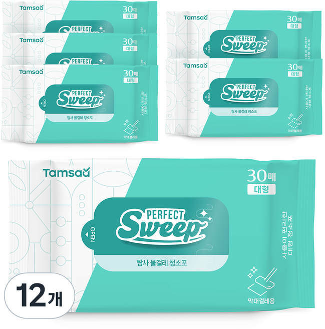 탐사 물걸레 청소포 대형 30매 리필, 12개