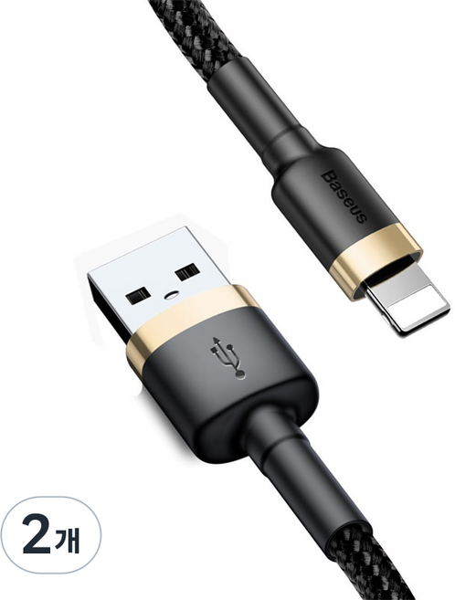 베이스어스 카풀 USB-8핀 아이폰 라이트닝 고속충전 케이블, 1m, 골드블랙, 2개