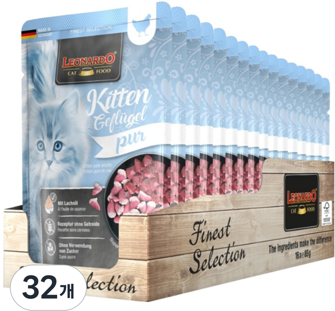 레오나르도 키튼 폴트리 파우치, 닭+오리, 85g, 32개