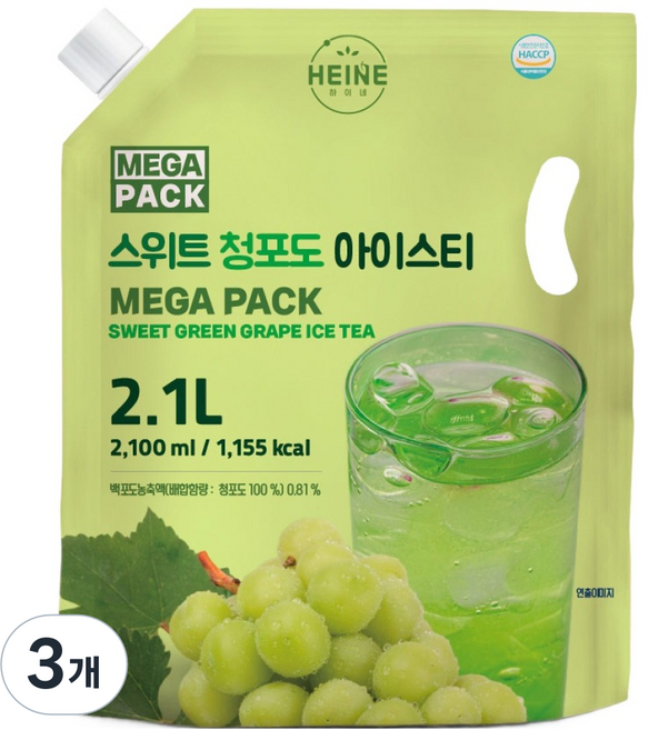 하이네 메가팩 스위트 청포도 아이스티, 3개, 2.1L