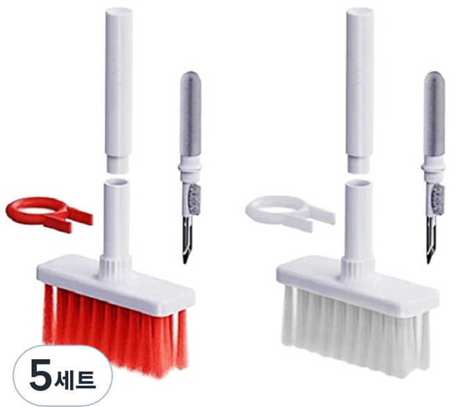 일상나눔 이어폰 청소 스틱 + 키보드 브러쉬 일체형 2종 세트, 화이트 + 레드, 5세트