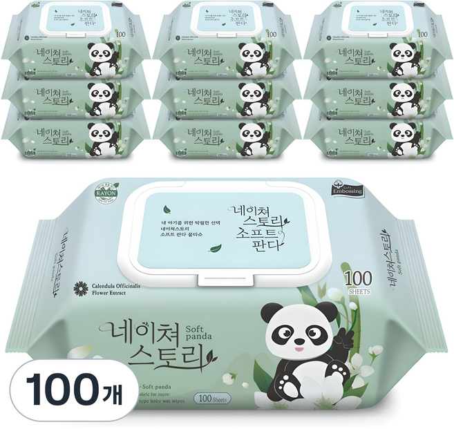 10위 - 네이쳐스토리 소프트판다 아기물티슈 캡형, 40g, 100매, 100개