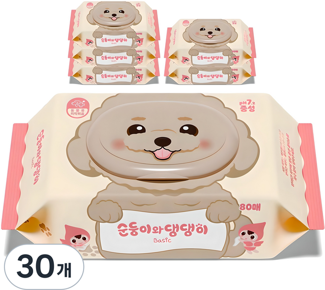순둥이 와 댕댕이 베이직 물티슈 캡형, 80개입, 30개