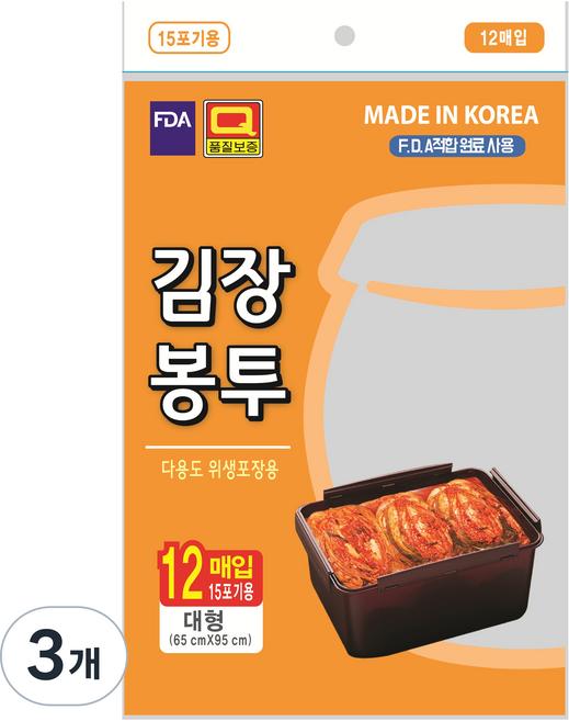 우진크린라이프 김장봉투 65 x 95 cm, 대형(약15포기), 12개입, 3개