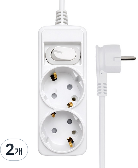 에코파워탭 안전 스위치 납작 멀티탭 2구, 화이트, 2개, 2.5m