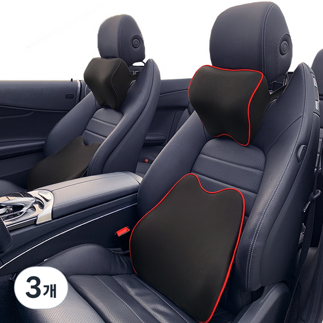 지토스 차량용 허리쿠션 고급형, 블랙 + 레드(테두리), 3개