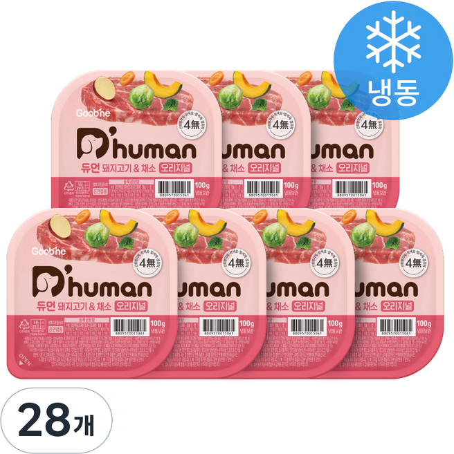 듀먼 전연령 강아지 채소 오리지널 화식사료 용기형 냉동, 100g, 28개, 돼지