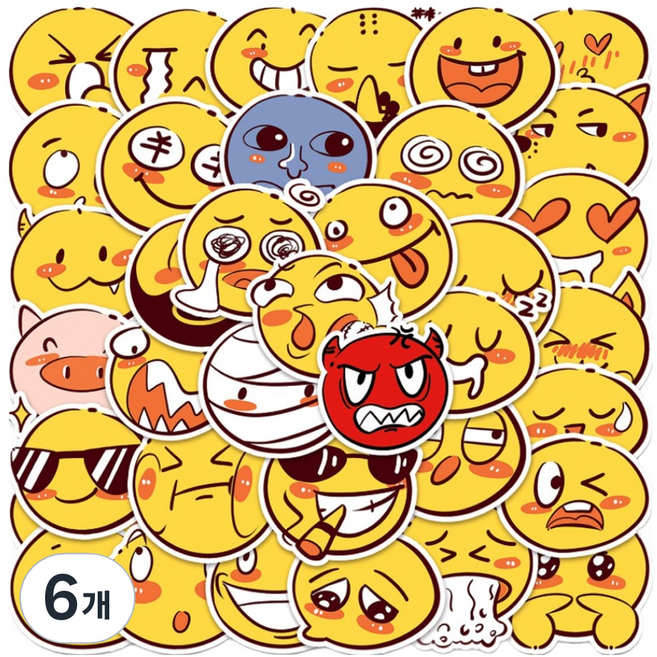 아이엔피 감성충만 방수PVC 다꾸 스티커 G965/50P, 카툰스마일, 6개