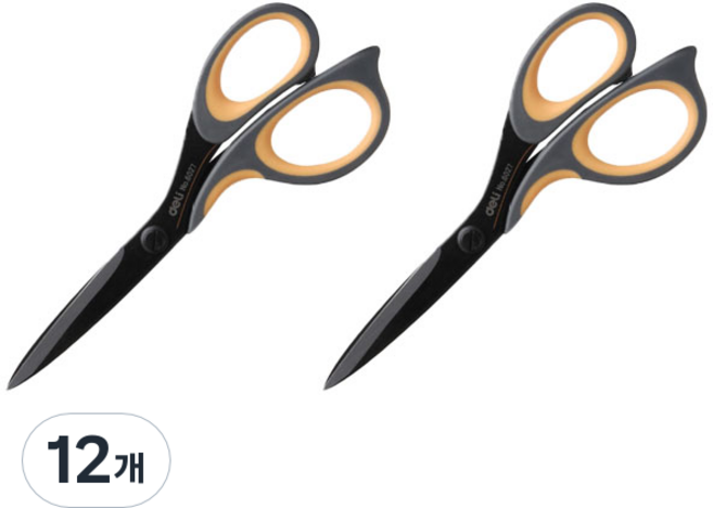 델리 날카로운 스텐 곡선 손잡이 다용도 가위 중형 D0216, 12개, 블랙