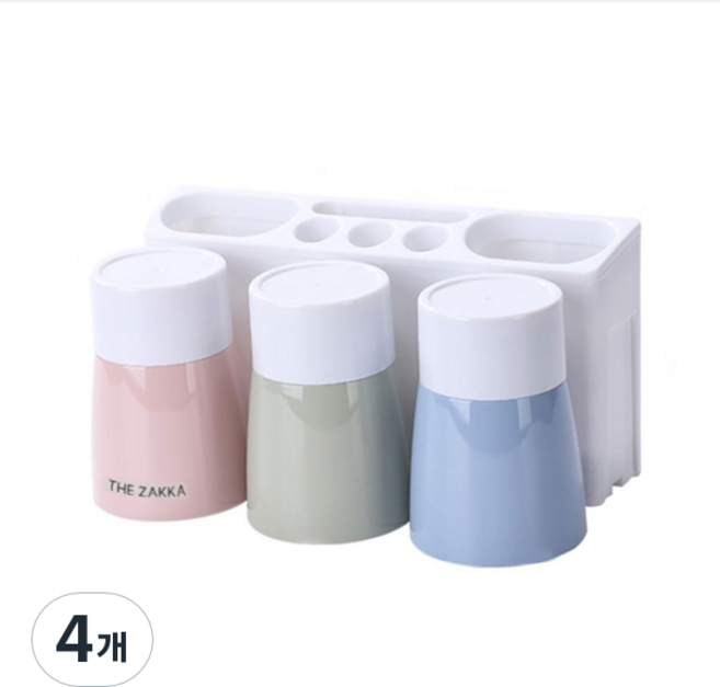 더자카 화이트라인 칫솔걸이 3인용, 혼합색상, 4개