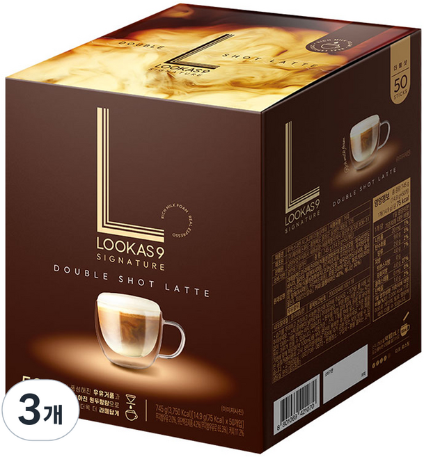 루카스나인 더블샷 라떼 커피믹스, 14.9g, 50개입, 3개