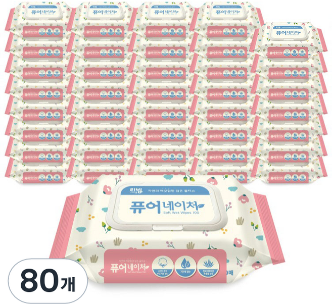 리빙티슈 퓨어네이처 물티슈 캡형, 100매, 80개