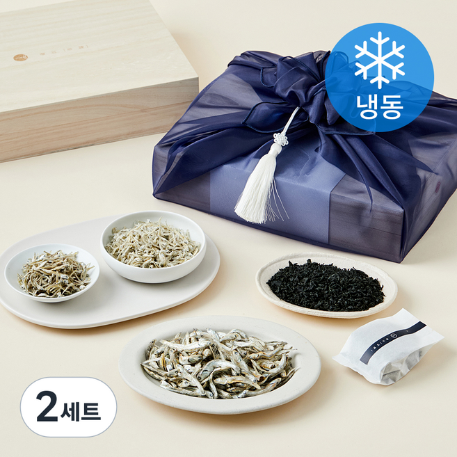 앵강마켓 남해 명품 죽방렴 멸치 세멸 120g + 소멸 100g + 중멸 100g + 미역 20g x 4개입 프리미엄 2호 선물세트 + 쇼핑백 (냉동), 2세트