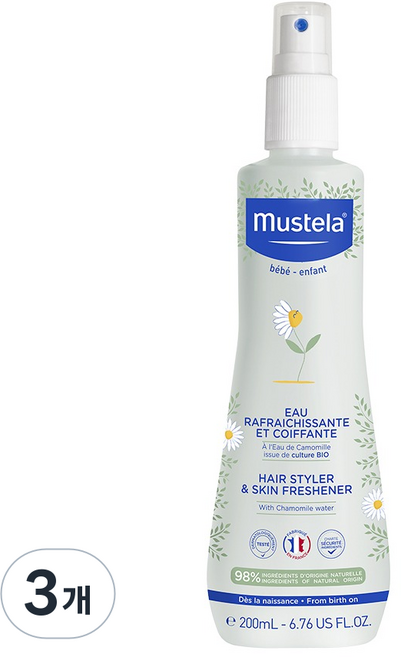 무스텔라 헤어 스타일러 앤 스킨 프레시너 미스트, 200ml, 3개