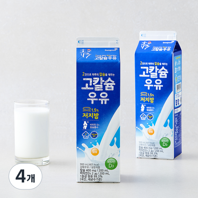 소와나무 동원 고칼슘 저지방 우유, 4개, 900ml