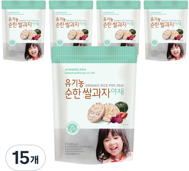 베베푸드 유기농 순한 쌀과자, 야채, 25g, 15개