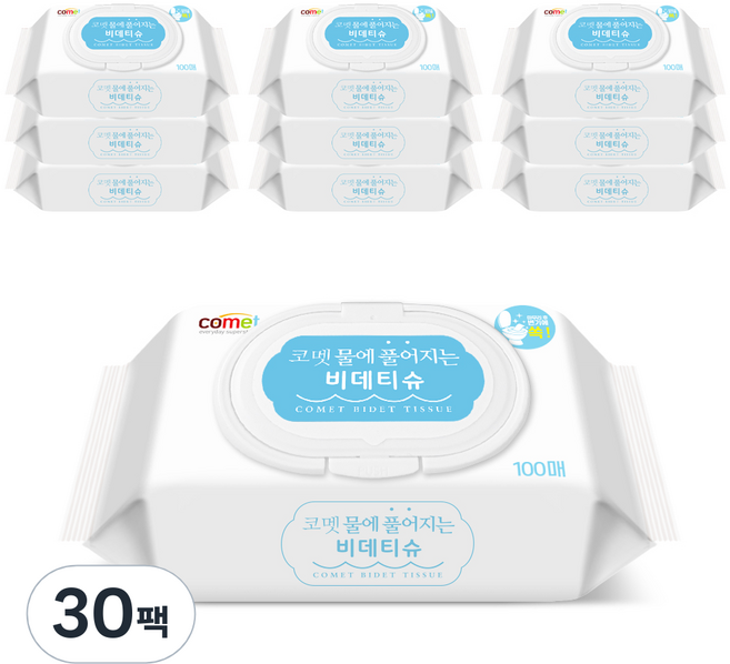 코멧 물에 풀어지는 비데티슈, 65g, 100매, 30개