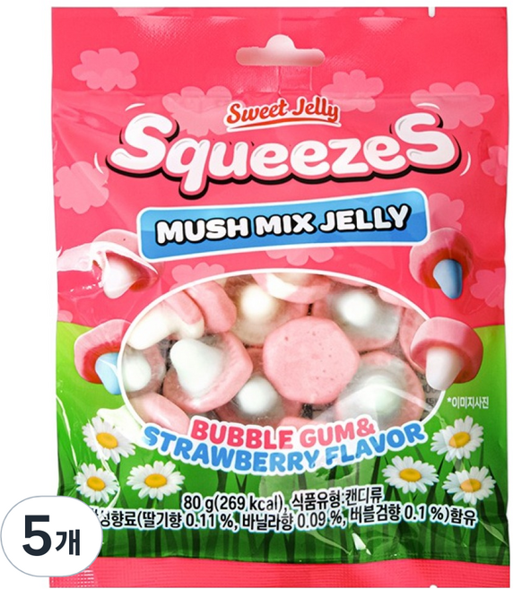 에이스엠앤티 스퀴즈 머쉬 믹스 젤리 버블검향 앤 딸기향, 80g, 5개