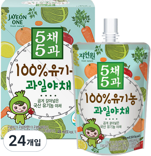 자연원 5채5과 100% 유기농 과일야채 주스, 과일야채 100ml, 100ml, 24개