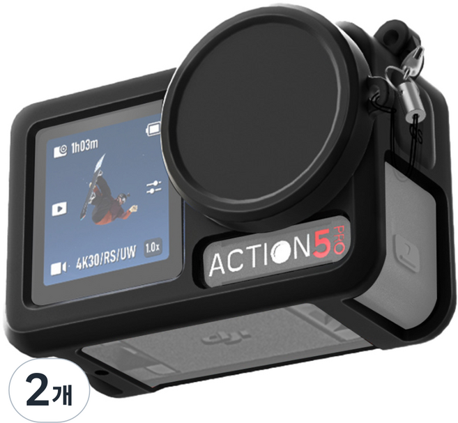 스페이스쉴드 DJI 오즈모 액션5프로 호환 실리콘 보호 케이스, 2개, 블랙