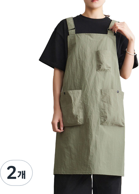 다퍼남 오버사이즈 핏 멜빵 앞치마, 카키, 2개