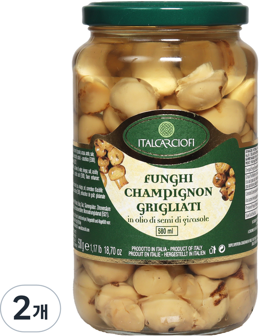 이탈카르쵸피 구운 양송이버섯 인 오일, 2개, 580g