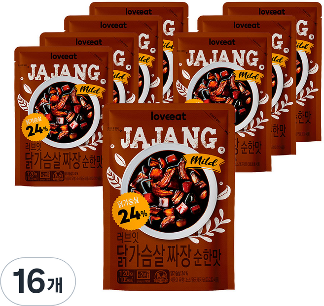 러브잇 닭가슴살 짜장 순한맛, 120g, 16개