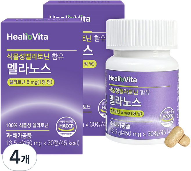 healiovita Melanos 植物性褪黑激素 5mg 13.5g, 4個, 30錠