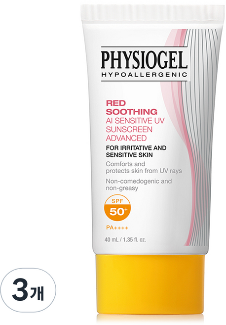 피지오겔 레드 수딩 에이아이 센서티브 유브이 선스크린 어드밴스드 SPF50+ PA++++, 40ml, 3개