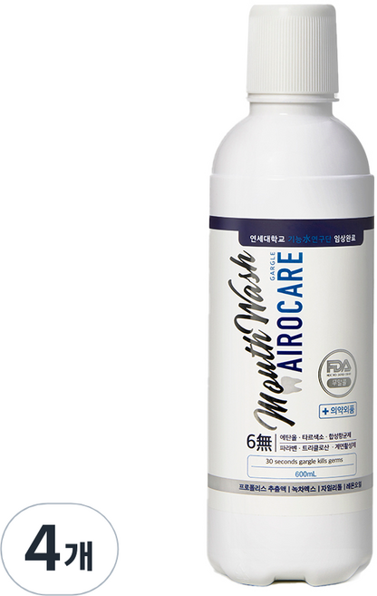 에어로케어 프로폴리스 무알콜 가글 구강 청결제, 600ml, 4개