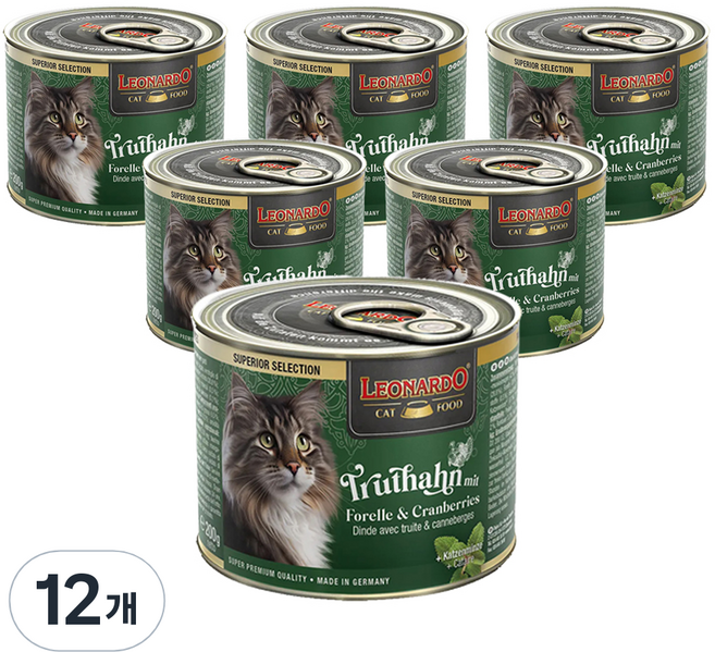 레오나르도 어덜트 고양이 주식 캣닢 습식사료, 칠면조, 200g, 12개