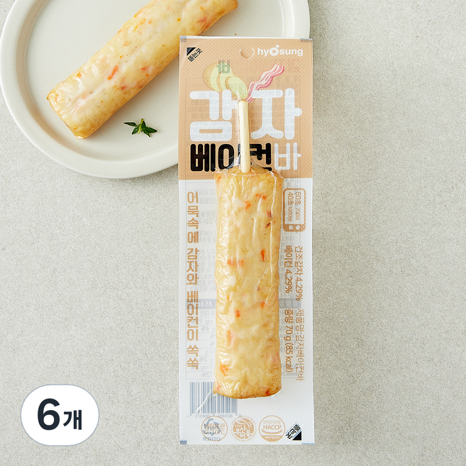 효성어묵 감자 베이컨바, 70g, 6개