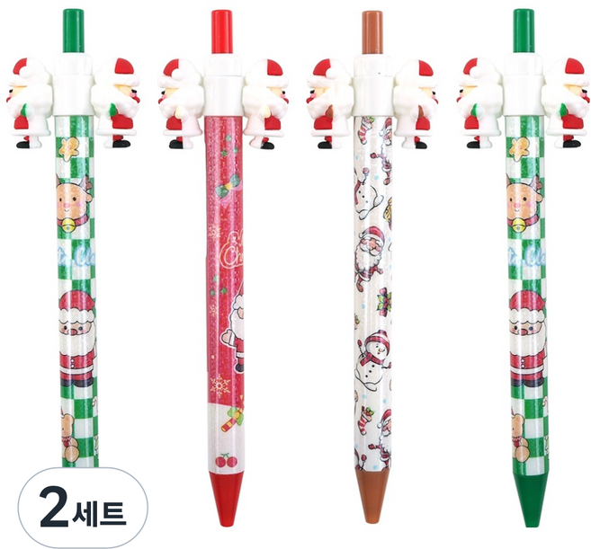 PINKFOOT 聖誕公仔旋轉筆3款 + 隨機組合 0.7mm, Green + Red + Brown, 2套