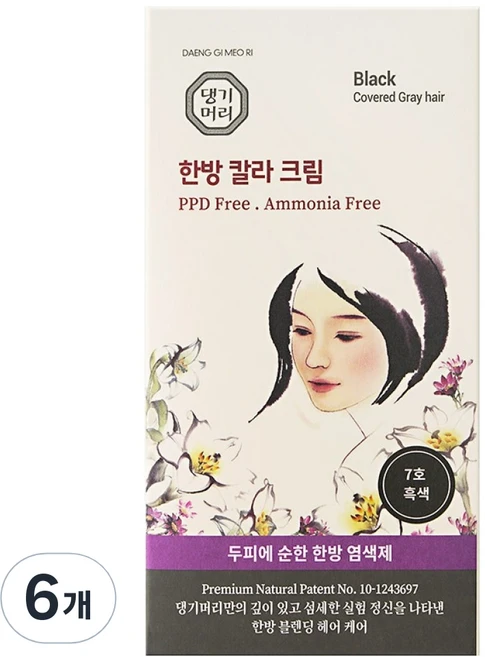 댕기머리 한방 염색약, 7호 흑색, 6개 - 쿠팡