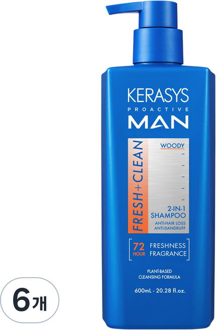 케라시스 남성용 프로액티브 탈모증상완화 샴푸 우디 향, 600ml, 6개